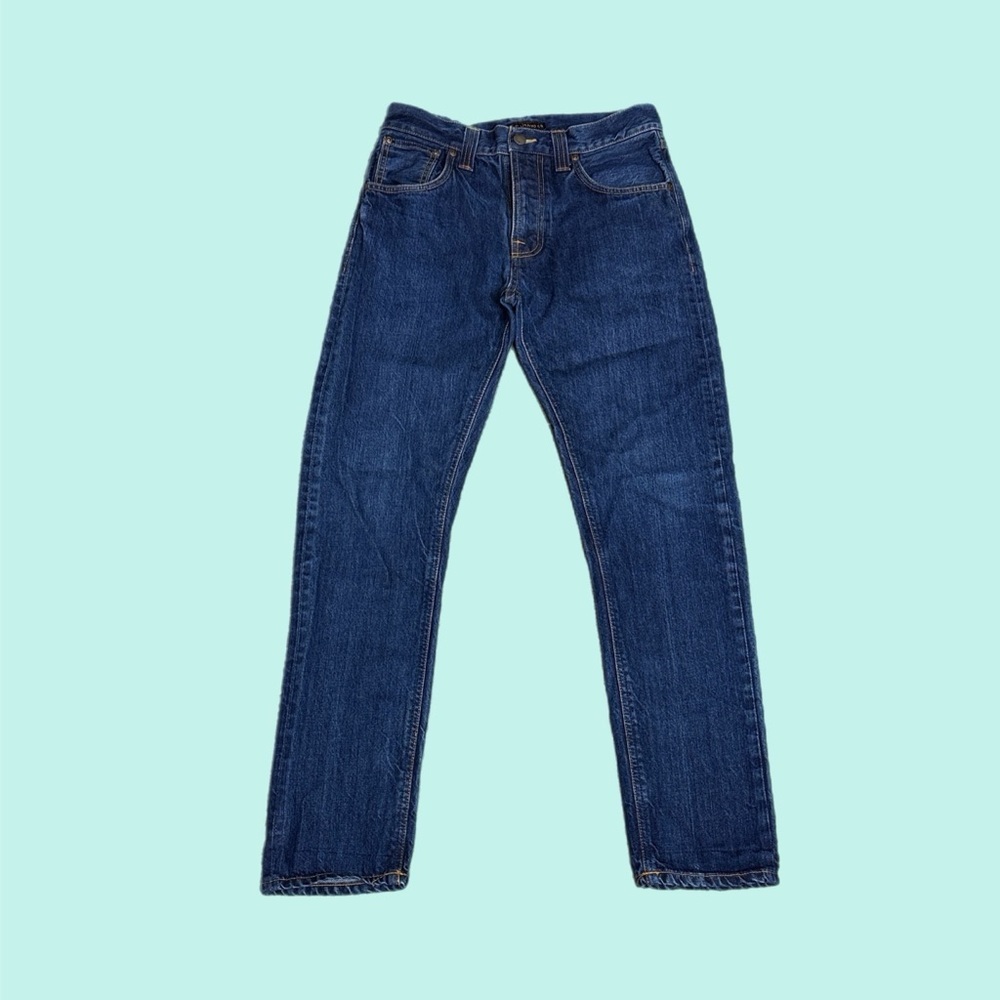 Nudie Jeans Co High Rise Ankle Slim Fit Straight Leg Jeans Blue Sz 28